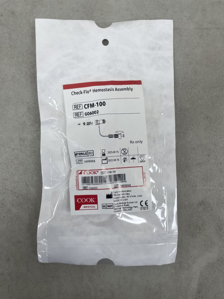 G06002 - COOK - Check-Flo Hemostasis Assembly - CFM-100 - 9Fr, (EA) - ( Expiry Date: 2025-08-15 )