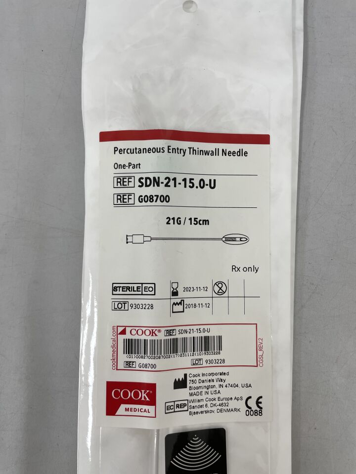 G08700 - COOK - Percutaneous Entry Thinwall Needle, 21G/15cm, (EA) - ( Expiry Date: 2024-06-27 )