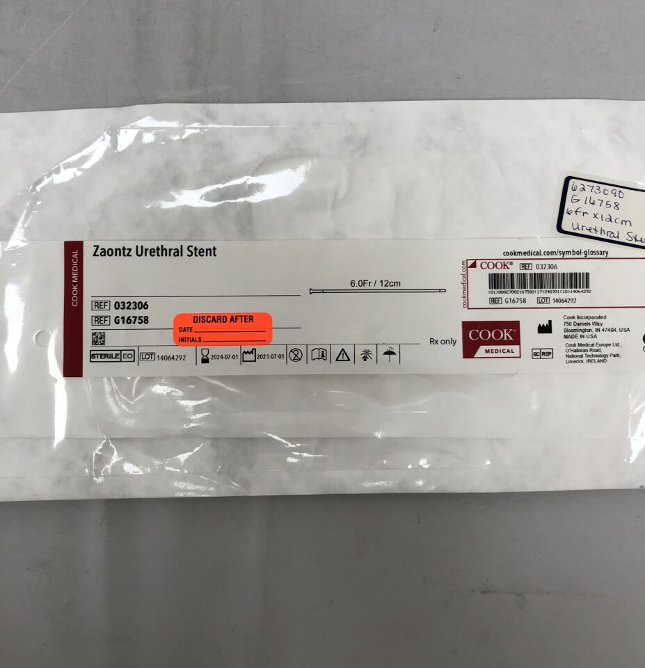 G16758 - COOK - Zaontz Urethral Stent, 6Fr/12cm, (EA) - ( Expiry Date: 2025-10-17 )