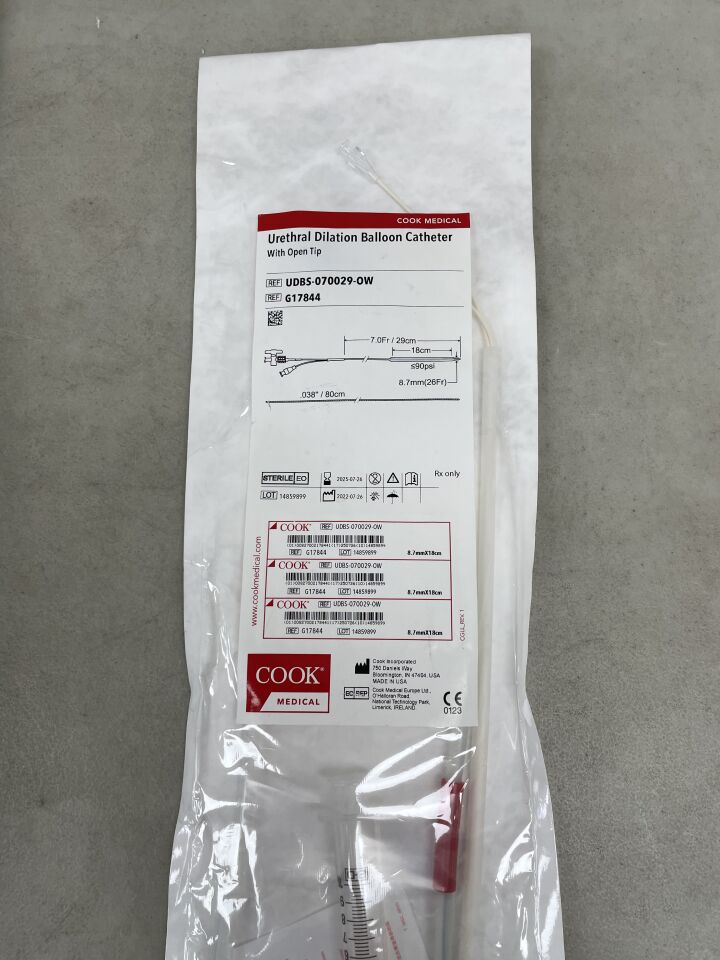 G17844 - COOK - Urethral Dilation Balloon Catheter 7F x 29cm, Open Tip, (EA) - ( Expiry Date: 2025-07-26 )