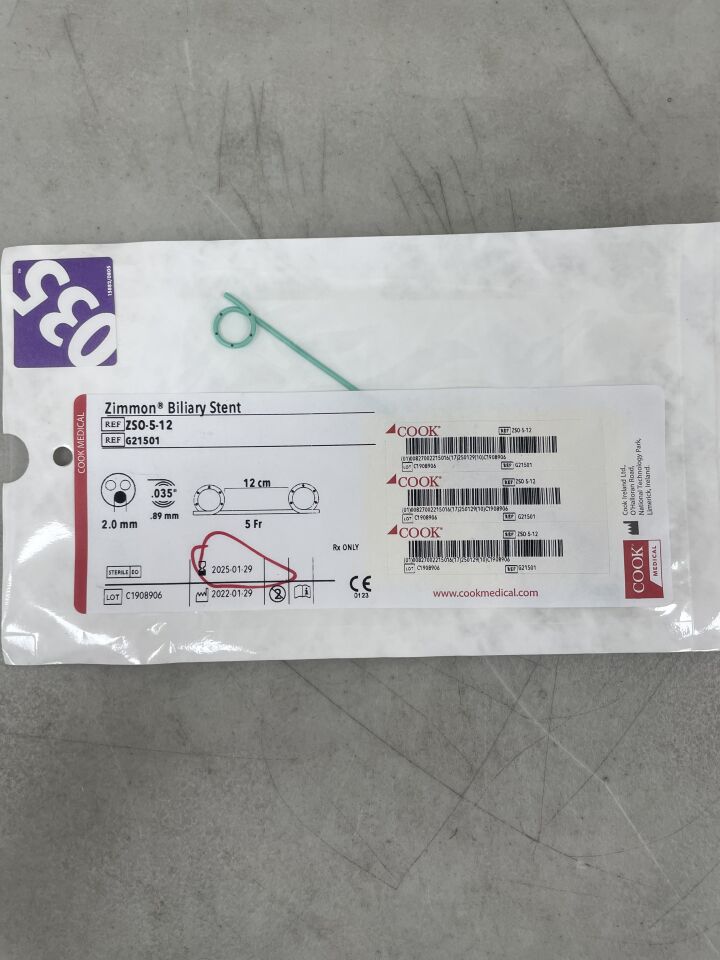 G21501 - COOK - Zimmon Biliary Stent - 5Fr x 12cm, (EA) - ( Expiry Date: 2025-01-29 )