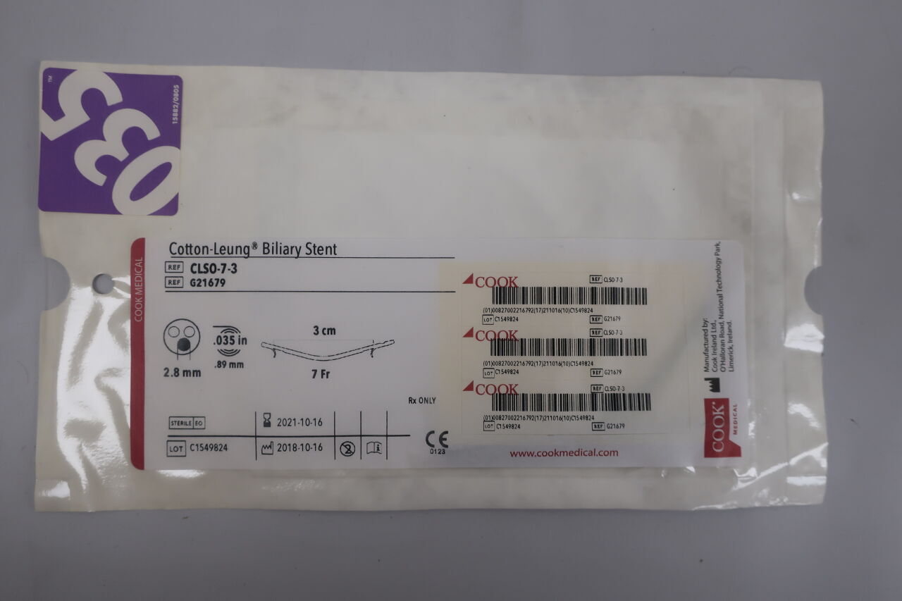 G21679 - COOK - cotton-leung biliary stent only 7f x 3cm, (EA) - ( Expiry Date: 2025-09-28 )