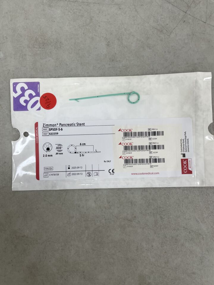 G22359 - COOK - Zimmon Pancreatic Stent - 5Fr x 6cm, (EA) - ( Expiry Date: 2025-09-13 )