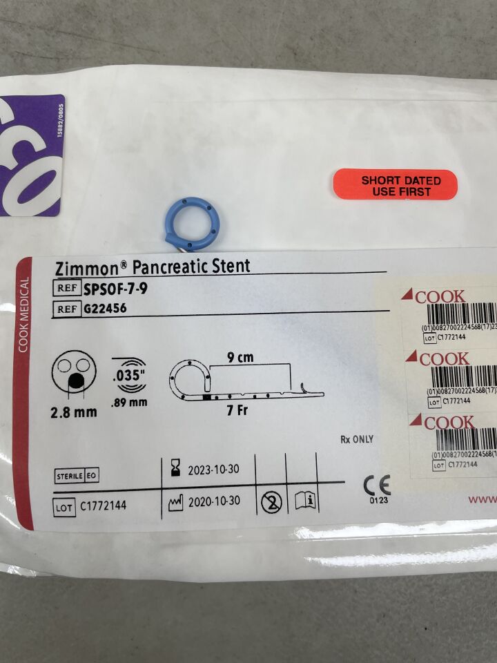 G22456 - COOK - Zimmon Pancreatic Stent 9CM / 7FR, (EA) - ( Expiry Date: 2025-07-05 )