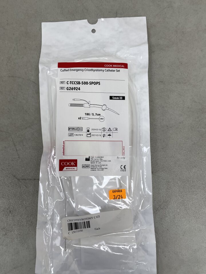 G26924 - COOK - Cuffed Emergency Cricothyrotomy Catheter Set 5mm, (EA) - ( Expiry Date: 2024-03-16 )