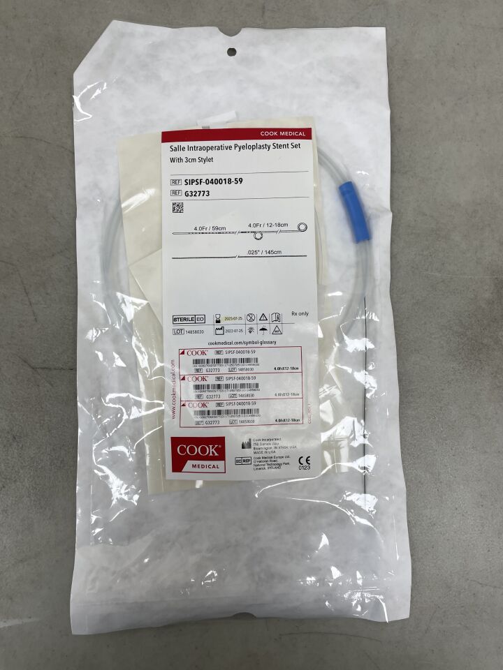 G32773 - COOK - Salle Intraoperative Pyeloplasty Stent Set with 3cm Stylet -4.0Fr x 12-18cm, (EA) - ( Expiry Date: 2025-07-25 )