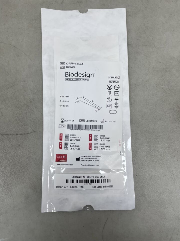 G36226 - COOK - Biodesign Anal Fistula Plug, 0.6 x 9.5 x 0.2cm, (EA) - ( Expiry Date: 2025-11-06 )