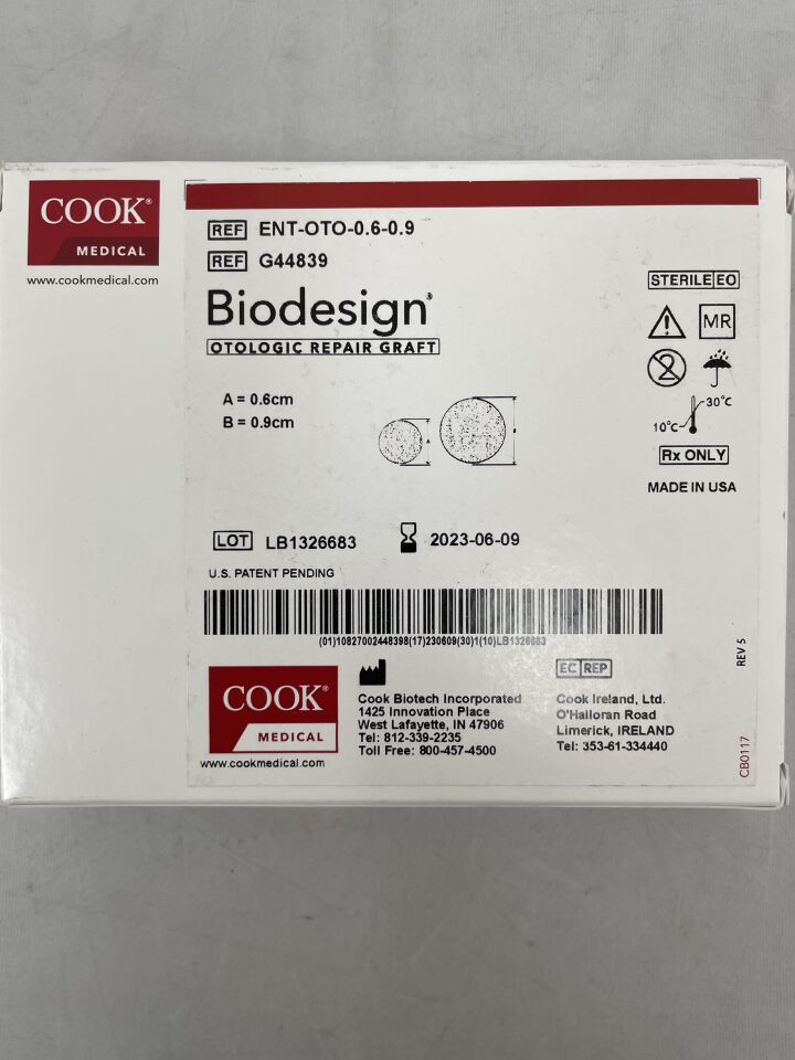 G44839 - COOK - Biodesign Otologic Repair Graft 0.6cm, 0.9cm, (BX/1) - ( Expiry Date: 2023-02-21 )