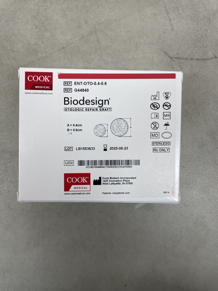 G44840 - COOK - Biodesign Otologic Repair Graft 0.4cm, 0.6cm, (BX/1) - ( Expiry Date: 2025-08-23 )