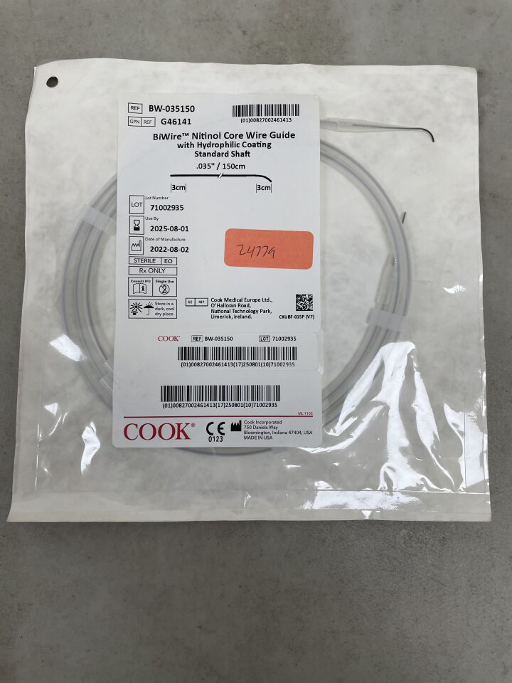 G46141 - COOK - BiWire Nitinol Core Wire Guide with Hydrophilic Coating - Standard Shaft - .035" x 150cm, (EA) - ( Expiry Date: 2025-08-01 )