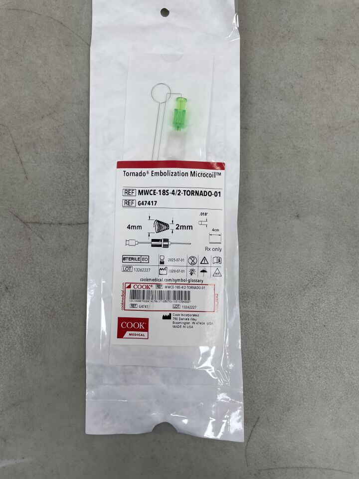G47417 - COOK - Tornado Embolization Coil - - .018" x 4cm x 4mm/2mm, (EA) - ( Expiry Date: 2025-07-01 )