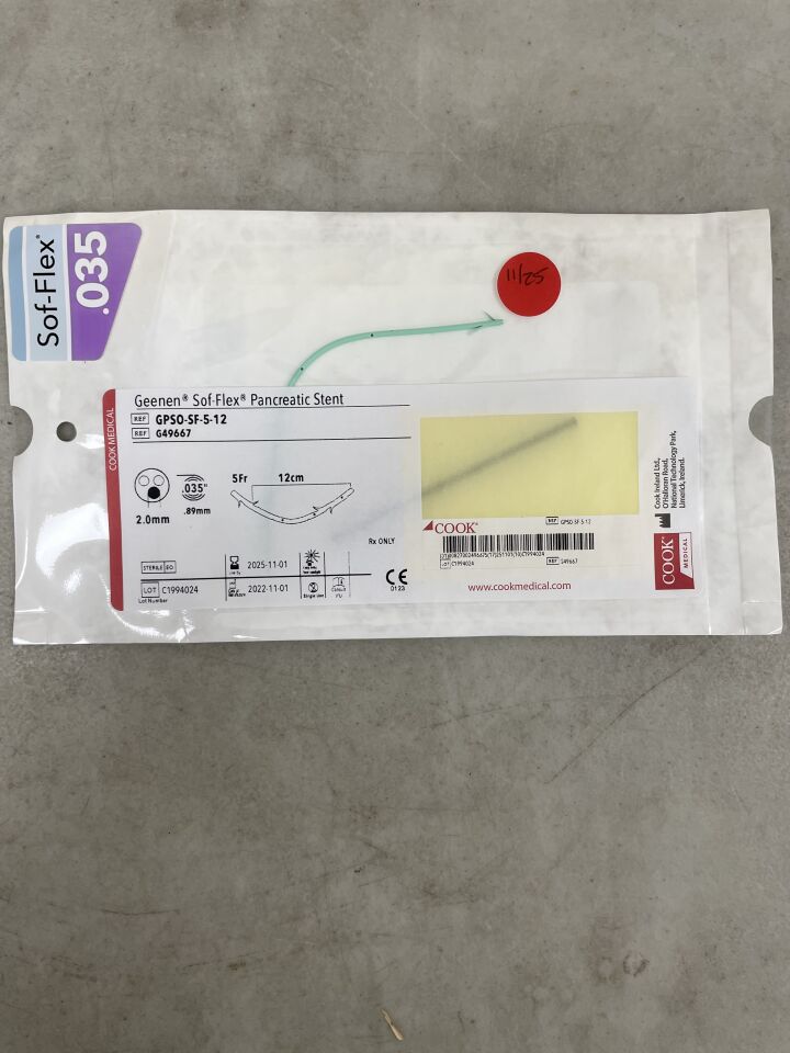 G49667 - COOK - Geenen Sof-Flex Pancreatic Stent 5F x 12cm, (EA) - ( Expiry Date: 2025-11-01 )