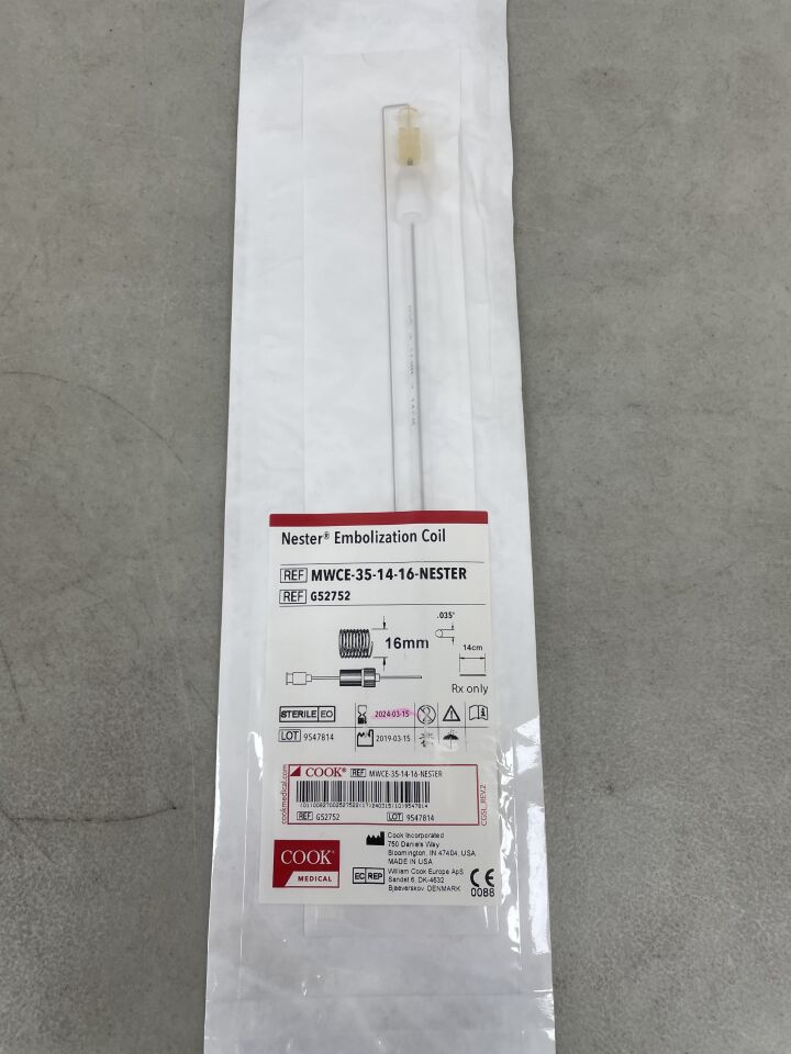 G52752 - COOK - Nester Sterile Fibered Platinum Embolization Coil, 16 mm dia. x 14 cm Embolus Length, (EA) - ( Expiry Date: 2024-03-15 )