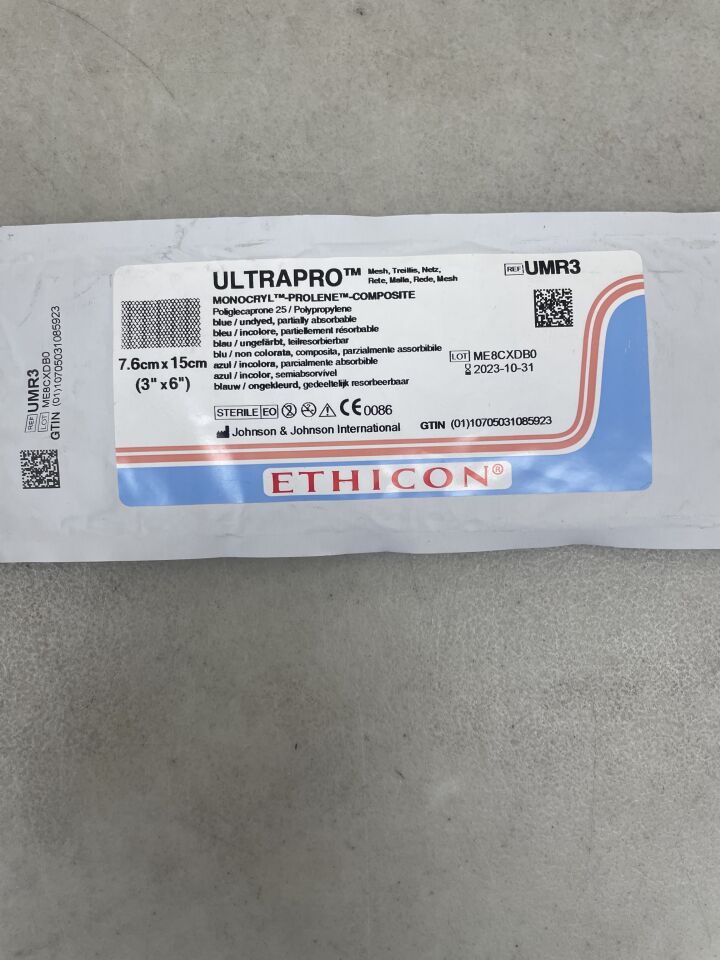 UMR3 - ETHICON - Ultrapro Flat Hernia Mesh, 7.6 x 15 cm, Rectangle, (EA) - ( Expiry Date: 2023-10-31 )