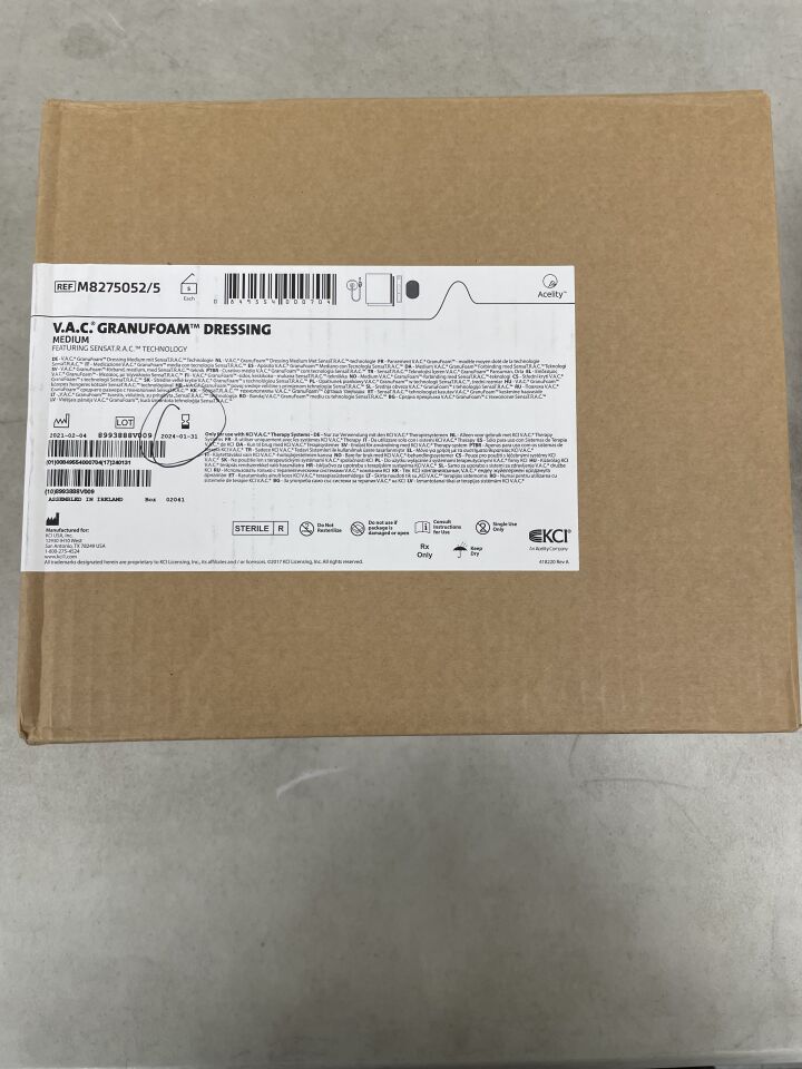 M8275052 - KCI - V.A.C. GranuFoam Medium Dressing Kit, SensaT.R.A.C, (BX/5) - ( Expiry Date: 2024-01-31 )