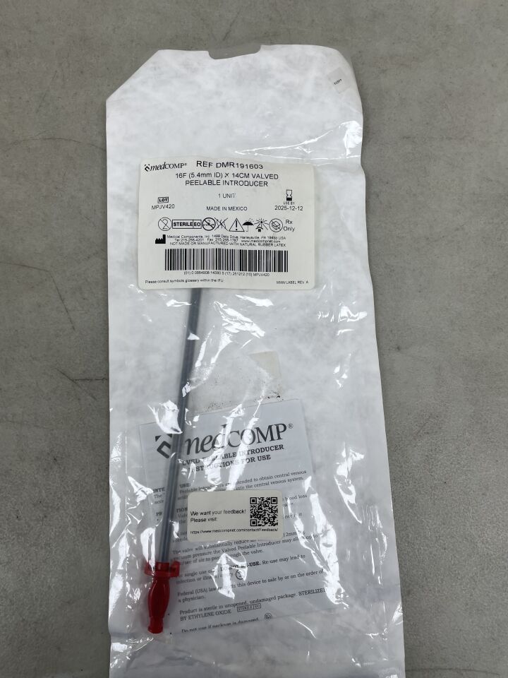 DMR191603 - MEDCOMP - Valved Peelable Introducer, 16F x 14cm, (EA) - ( Expiry Date: 2025-12-12 )