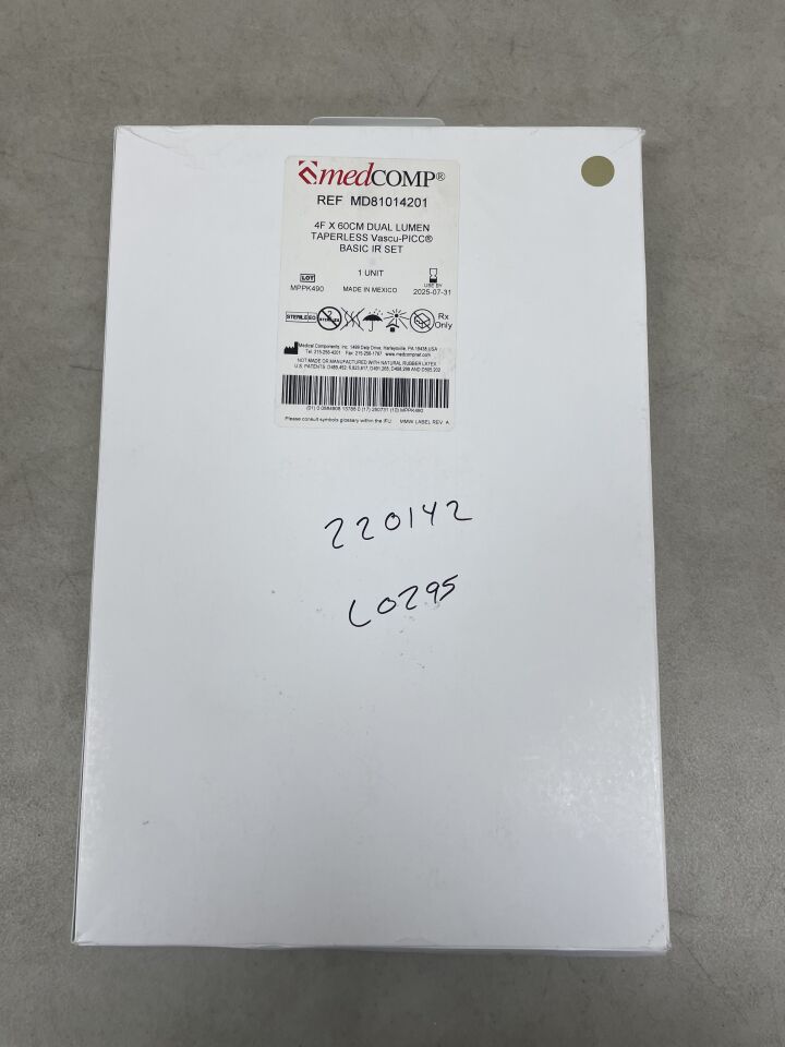 MD81014201 - MEDCOMP - Vascu-PICC Taperless, Dual Lumen, 4F x 60cm, Basic IR Set, (BX/1) - ( Expiry Date: 2025-07-31 )