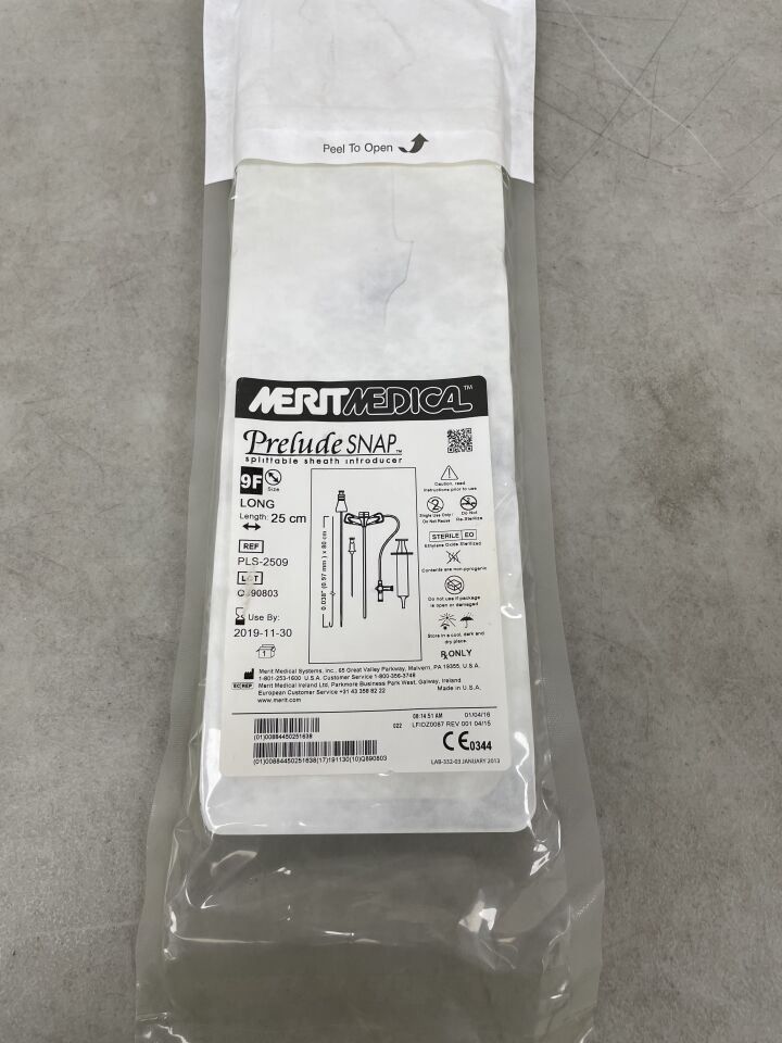 PLS-2509 - MERIT MEDICAL - Prelude Snap Splittable Sheath Introducer w/0.038" Guidewire 9F x 25cm w/Sideport, (EA) - ( Expiry Date: 2019-11-30 )