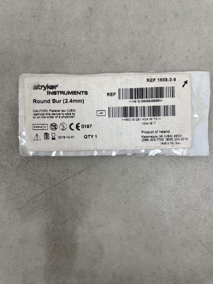 1608-2-9 - STRYKER - Round Bur, 2.4mm, (EA) - ( Expiry Date: 2019-12-01 )
