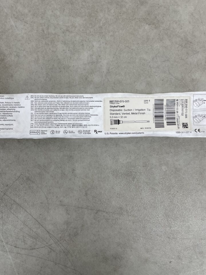 250-070-505 - STRYKER - StrykeFlow Disposable 5mm x 32cm Regular Tip, Vented, Metal Finish, (EA) - ( Expiry Date: 2025-03-27 )