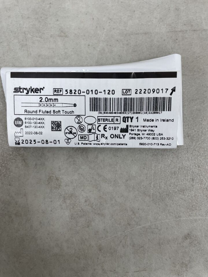 5820-010-120 - STRYKER - Round Fluted Burr, 2 mm Head Diameter, Soft Touch, (EA) - ( Expiry Date: 2025-08-01 )