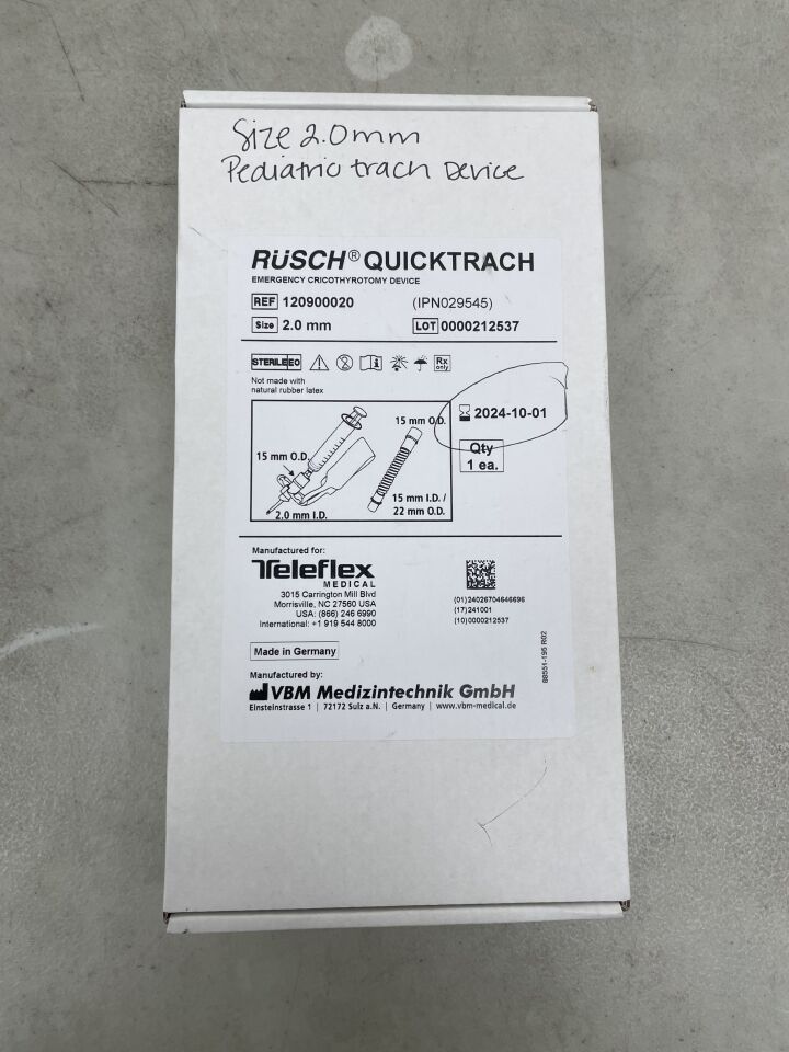 120900020 - TELEFLEX - Rusch QuickTrach Emergency Cricothyrotomy Device, 2.0mm, (BX/1) - ( Expiry Date: 2024-10-01 )