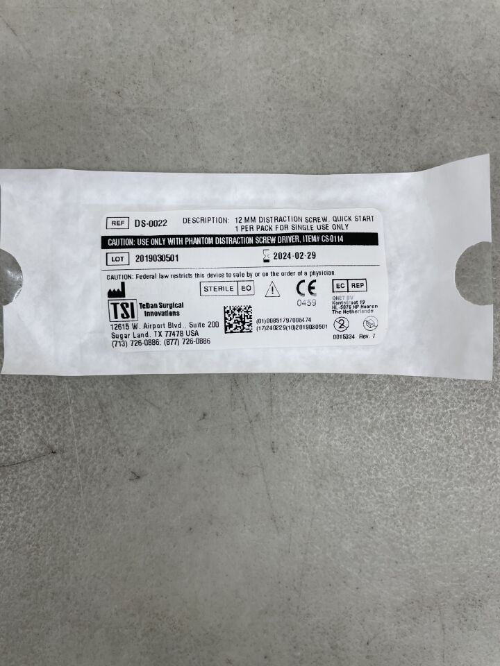 DS-0022 - TSI - Quick Start Distraction Screw, 12 MM, Sterile, (EA) - ( Expiry Date: 2024-02-29 )