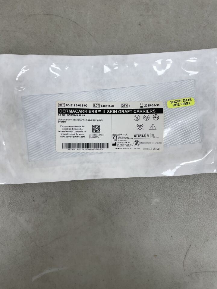 00-2195-012-00 - ZIMMER - dermacarriers ii skin graft carrier: 1.5 to 1, (EA) - ( Expiry Date: 2025-08-30 )