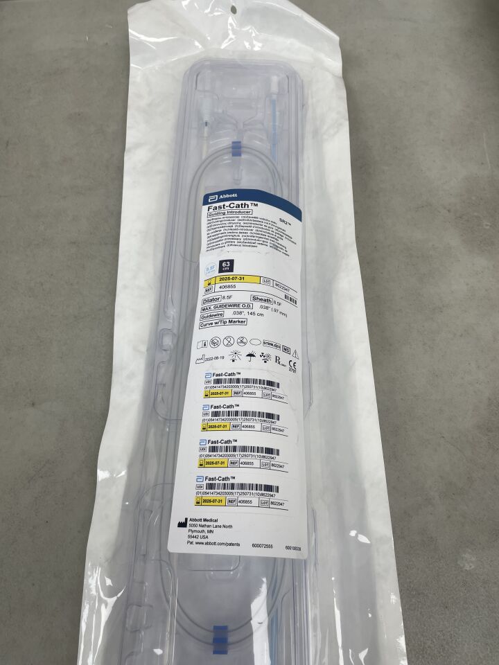 406855 - ABBOTT - SJM Fast-Cath Swartz SR Guiding Introducer Sheath w/Valve & Sideport, Dilator & Guidewire, 8.5F x 63cm SR2, (EA)