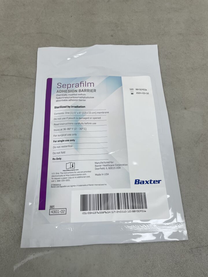 4301-02 - BAXTER - Genzyme Seprafilm Adhesion Barrier: 5" x 6", (EA) - ( Expiry Date: 2024-03-10 )