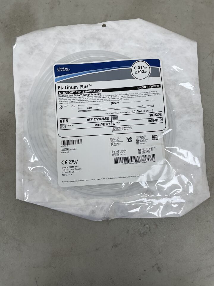 46712 - BOSTON SCIENTIFIC - Platinum Plus Guidewire - Glidex Hydrophilic Coating - Straight Tip (Shapeable), Short Taper - .014" x 300cm, (EA) - ( Expiry Date: 2025-01-09 )
