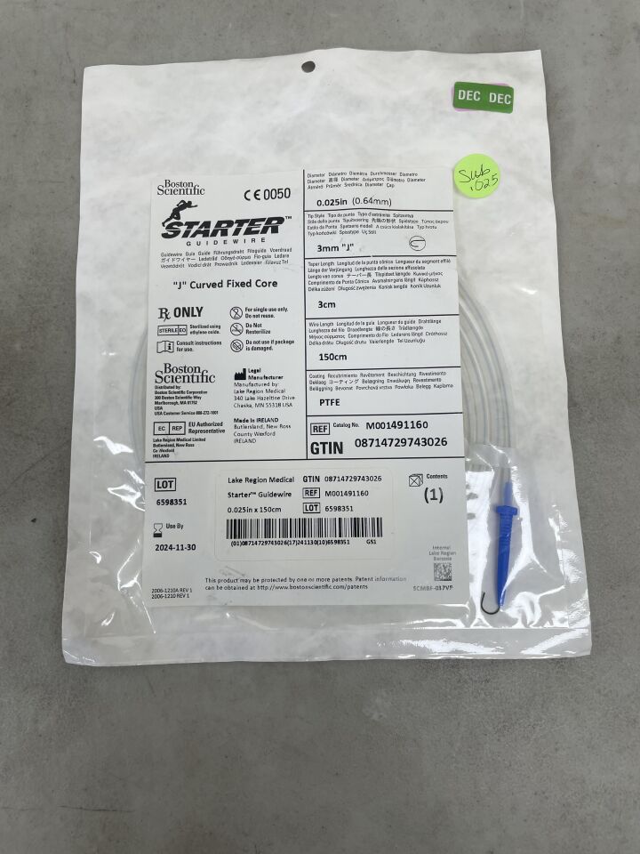 49116 - BOSTON SCIENTIFIC - STARTER Guidewire - J Curved Fixed Core - .025" x 150cm, (EA) - ( Expiry Date: 2024-11-30 )