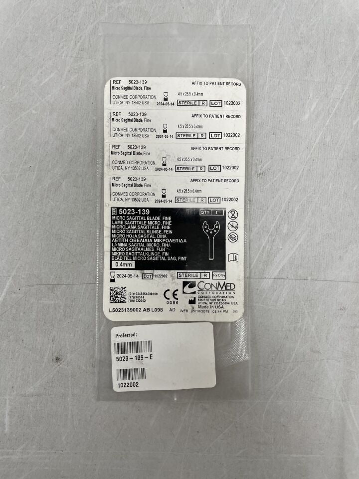 5023-139 - CONMED - Micro Sagittal Blade, Fine, 4.5 x 25.5 x 0.4mm, (EA) - ( Expiry Date: 2024-02-09 )