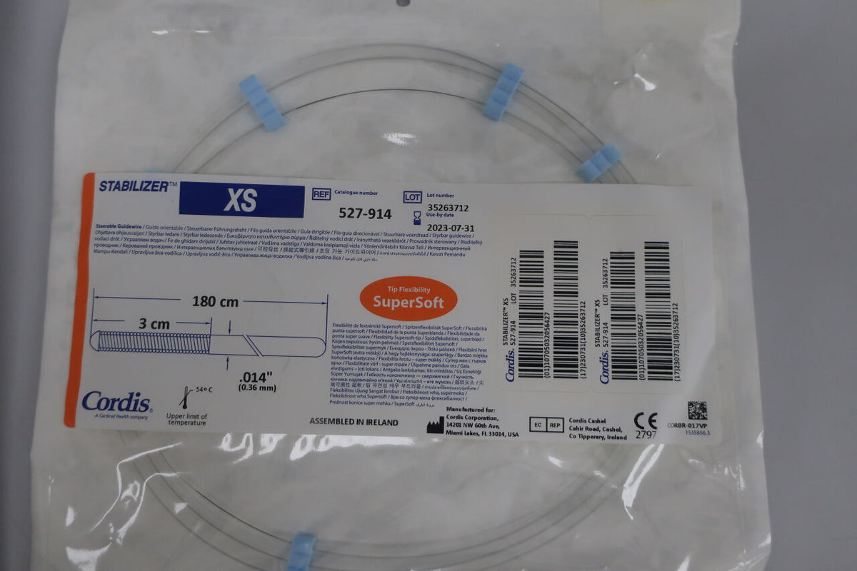 527-914 - CORDIS - STABILIZER XS Steerable Guidewire - SuperSoft Straight - .014" x 180cm x 3cm, (EA)