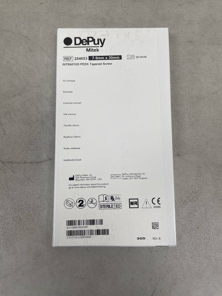 254653 - DEPUY - Intrafix PEEK Tapered Screw, 7 to 9 dia. x 30 mm Length, (BX/1) - ( Expiry Date: 2017-12-31 )