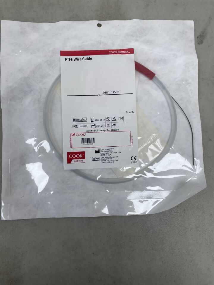 GPTFE38145 - COOK - PTFE Wire Guide, Straight Tip, 038" 145cm , (EA) - ( Expiry Date: 2026-06-30 )