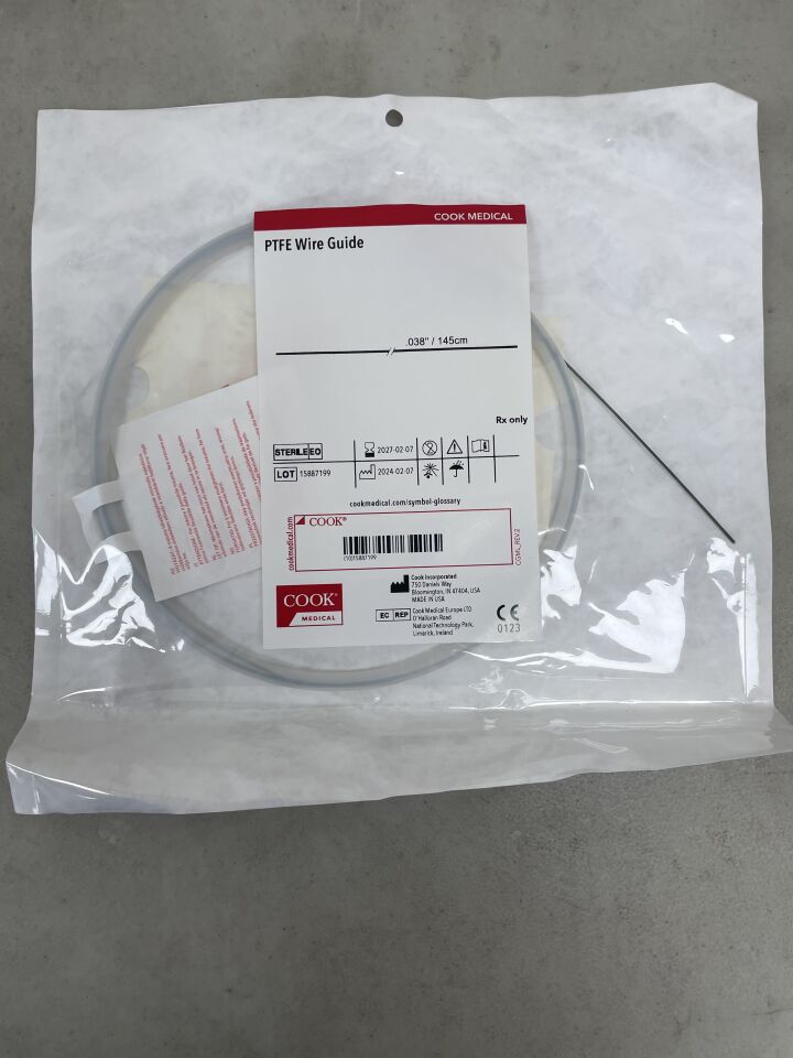 GPTFE38145 - COOK - PTFE Wire Guide, Straight Tip, 038" 145cm , (EA) - ( Expiry Date: 2027-02-07 )