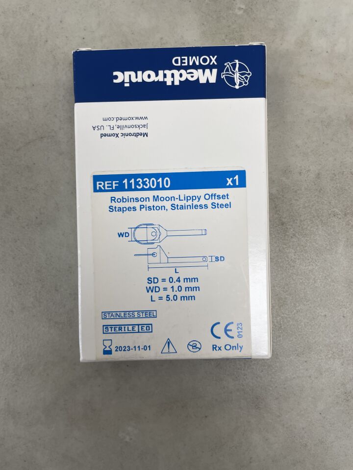 1133010 - MEDTRONIC - Robinson Cupped Stapes Piston, Stainless Steel: 0.6mm / 0.9mm / 4.0mm, (BX/1) - ( Expiry Date: 2023-11-01 )