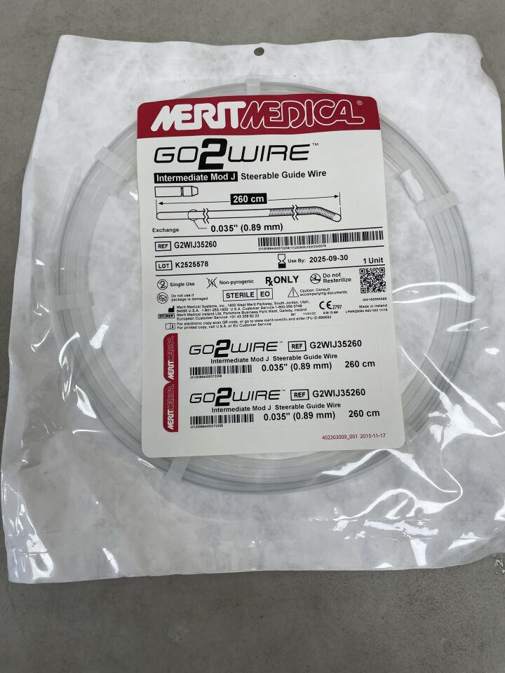 G2WIJ35260 - MERIT MEDICAL - GO2WIRE Steerable Guide Wire System, Modified J Tip, .035 x 260cm, (EA) - ( Expiry Date: 2025-09-30 )