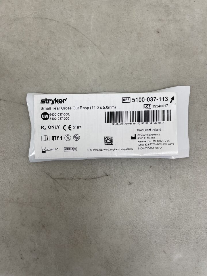 5100-037-113 - STRYKER - Tear Cross Cut Rasp, Small, 11 Length x 5 mm Maximum Width, (EA) - ( Expiry Date: 2024-12-01 )