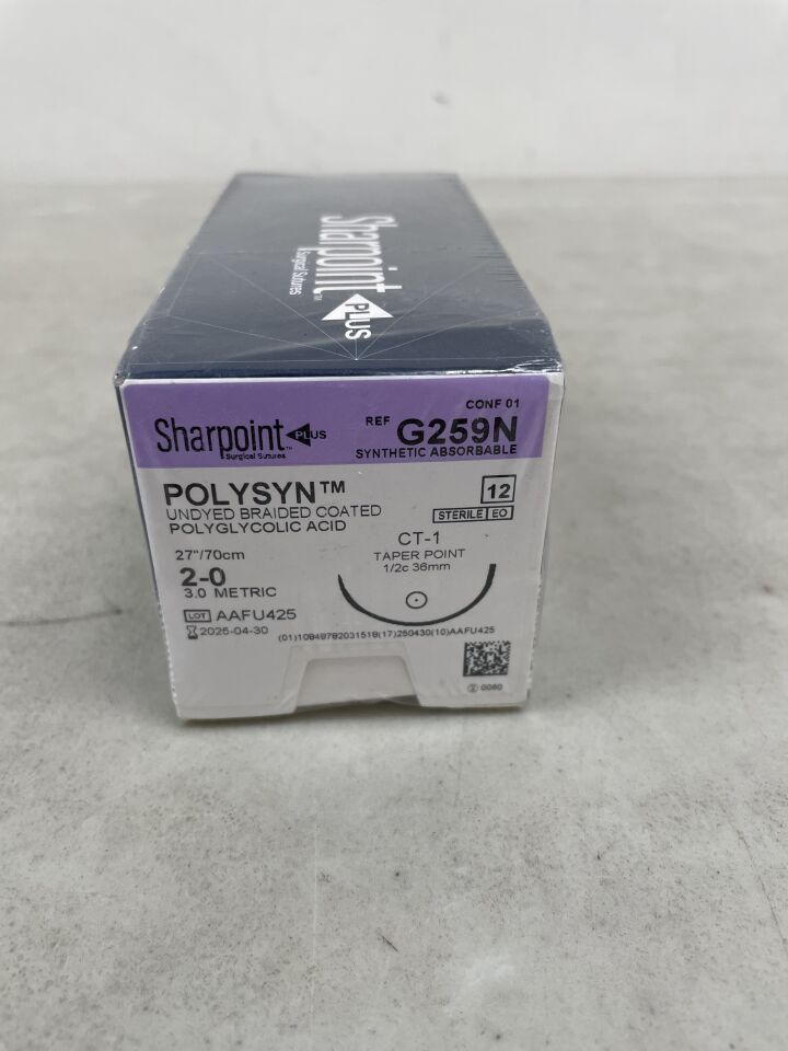 G259N - SURGICAL SPECIALTIES - Sharpoint Polysyn PGA undyed 27" CT-1 taper - Absorbable, Monofilament, Poly(lactic-co-glycolic acid), Suture, Synthetic, (BX/12) - ( Expiry Date: 2025-04-30 )