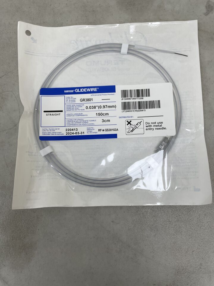 GR3801 - TERUMO - Radifocus Glidewire - Straight - .038" x 150cm x 3cm, (EA) - ( Expiry Date: 2024-03-31 )