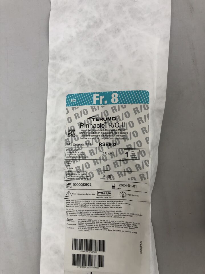 RSB803 - TERUMO - Pinnacle R/O II Introducer Sheath 8F x 25cm, (EA) - ( Expiry Date: 2024-11-01 )
