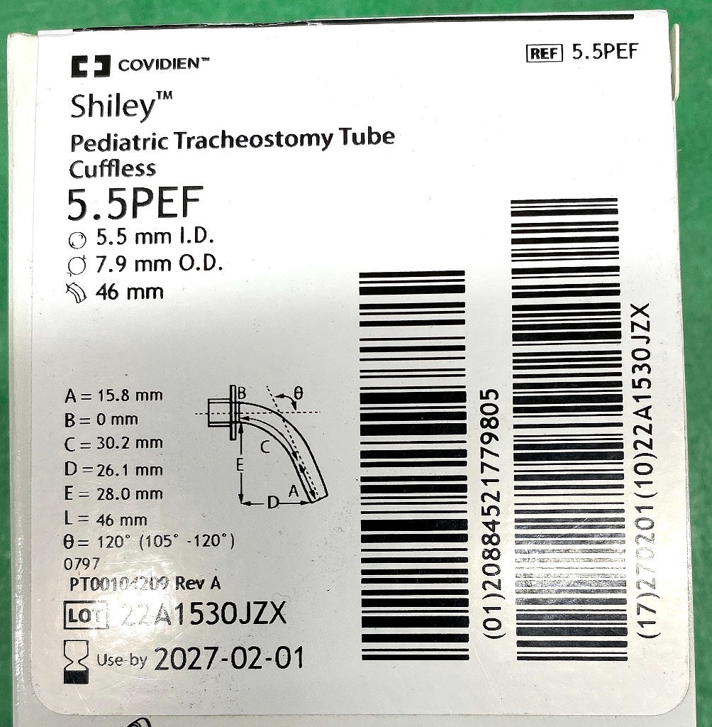 5.5PEF - COVIDIEN - Pediatric Tracheostomy Tube Cuffless, (BX/1)