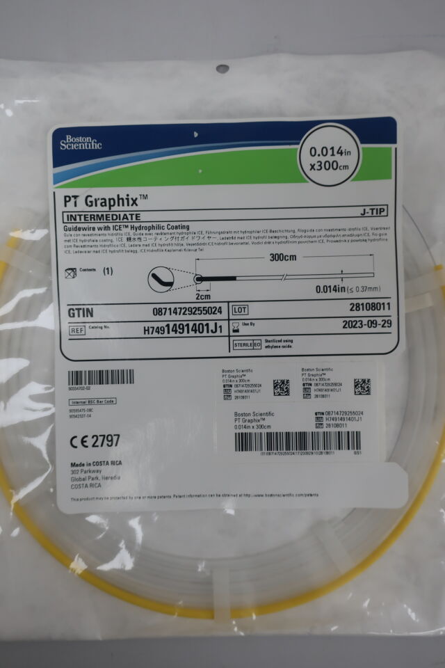 1491401J - BOSTON SCIENTIFIC - PT Graphix Guidewire with ICE Hydrophilic Coating, Intermediate, J-Tip, 0.014 in. dia. x 300 cm Length, (EA) - ( Expiry Date: 2025-10-15 )