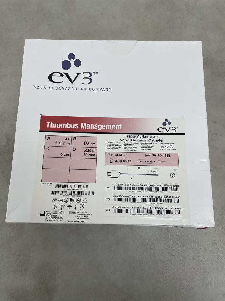 41040-01 - EV3 - Cragg-McNamara Valved Infusion Catheter, 4F x 135cm x 5cm x .035", (BX/1) - ( Expiry Date: 2020-06-13 )
