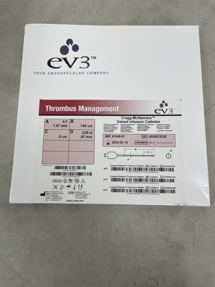 41049-01 - EV3 - Cragg-McNamara Valved Infusion Catheter, 5F x 100cm x 5cm x .038", (BX/1) - ( Expiry Date: 2023-03-19 )