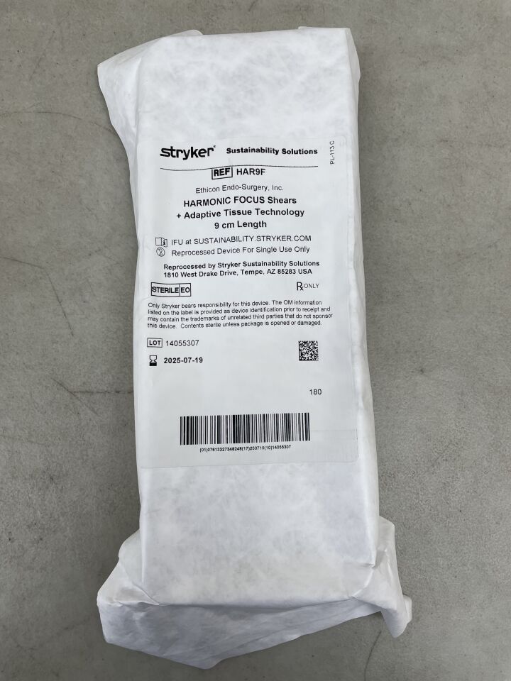 HAR9FREP - STRYKER - ETHICON Harmonic Focus Ultrasonic Shears with Adaptive Tissue Technology, 9 cm Length (REPROCESSED), (EA) - ( Expiry Date: 2025-07-19 )