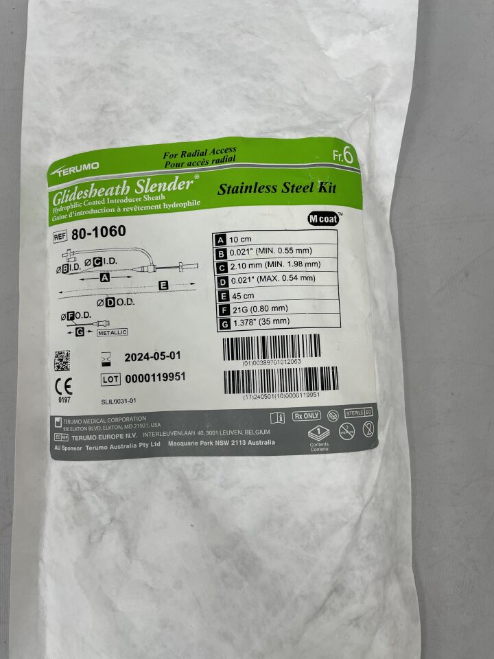 80-1060 - TERUMO - GlideSheath Slender SS-Kit 6F x 10cm, 21G, (EA) - ( Expiry Date: 2024-05-01 )