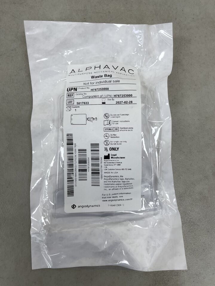 H787253000-WB - ANGIO DYNAMICS - AlphaVac Multipurpose Mechanical Aspiration, Waste Bag (WASTE BAG ONLY), (EA) - ( Expiry Date: 2027-02-28 )